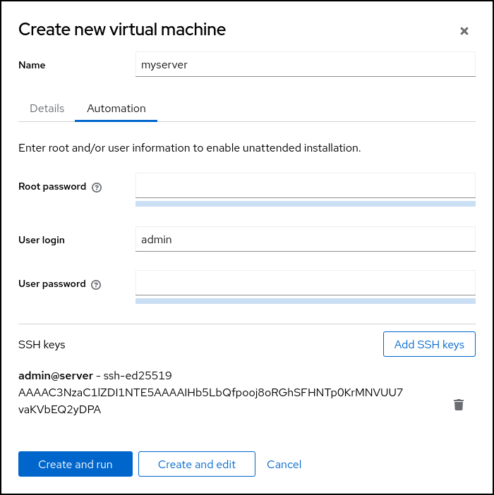 screenshot of add ssh keys to vm creation dialog