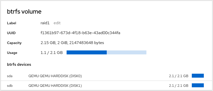 screenshot of btrfs volume details page