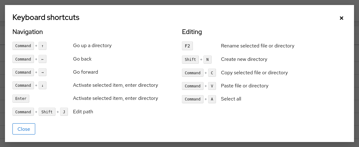 screenshot of apple-compatible keyboard shortcuts