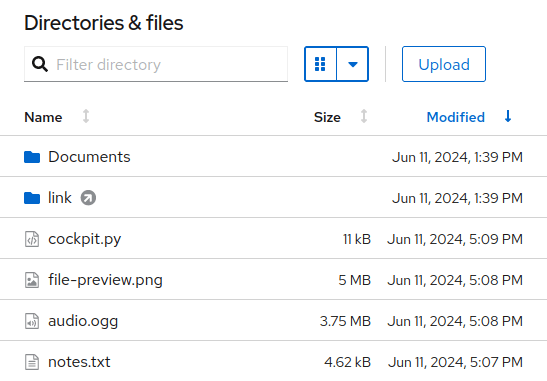 Cockpit Files list view