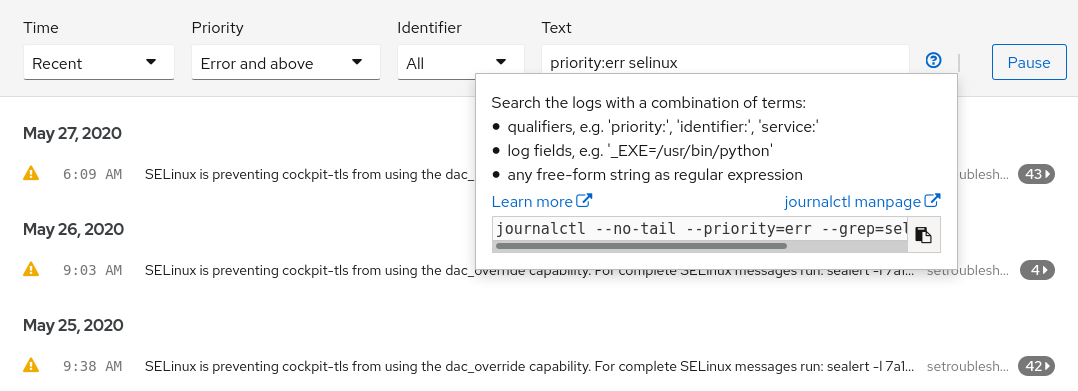 Logs inline help