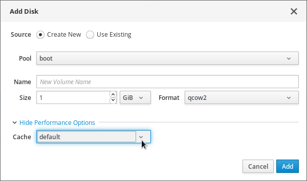 Adjust virtual machine disk cache policy